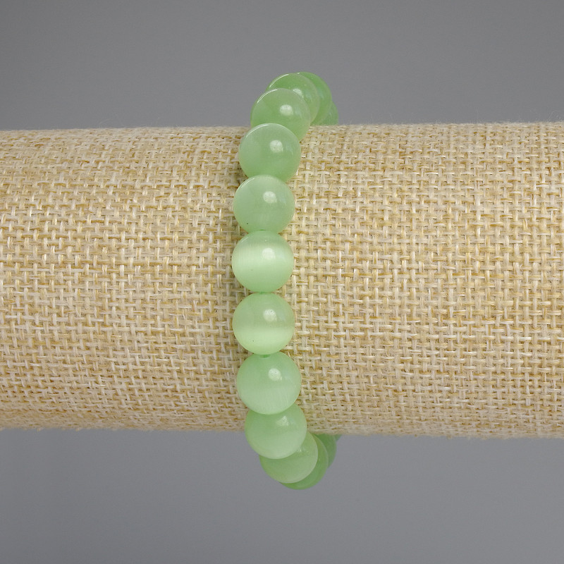 Cat's Eye Bracelet with Smooth Beads, 10mm Diameter, 18cm Length, Stretch