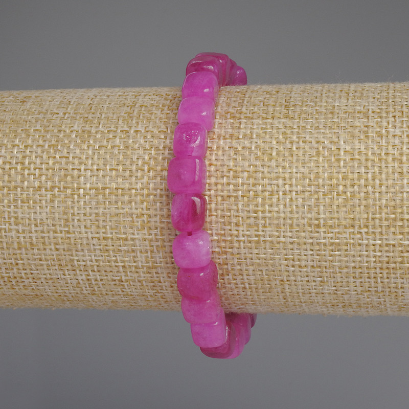 Tourmaline Cube Bead Bracelet, 7 mm beads, 18 cm length, elastic