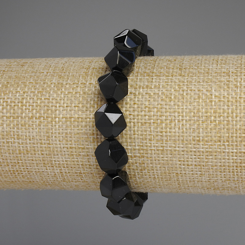 Black Onyx Bracelet with Faceted Beads, 12×10 mm, 18 cm Stretch