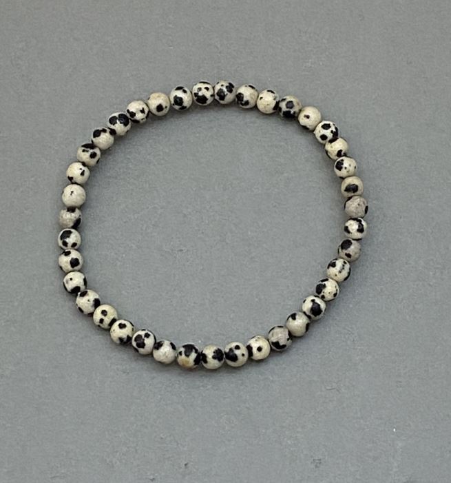Dalmatian Jasper Bead Bracelet, 5 mm diameter, 18 cm length, stretch