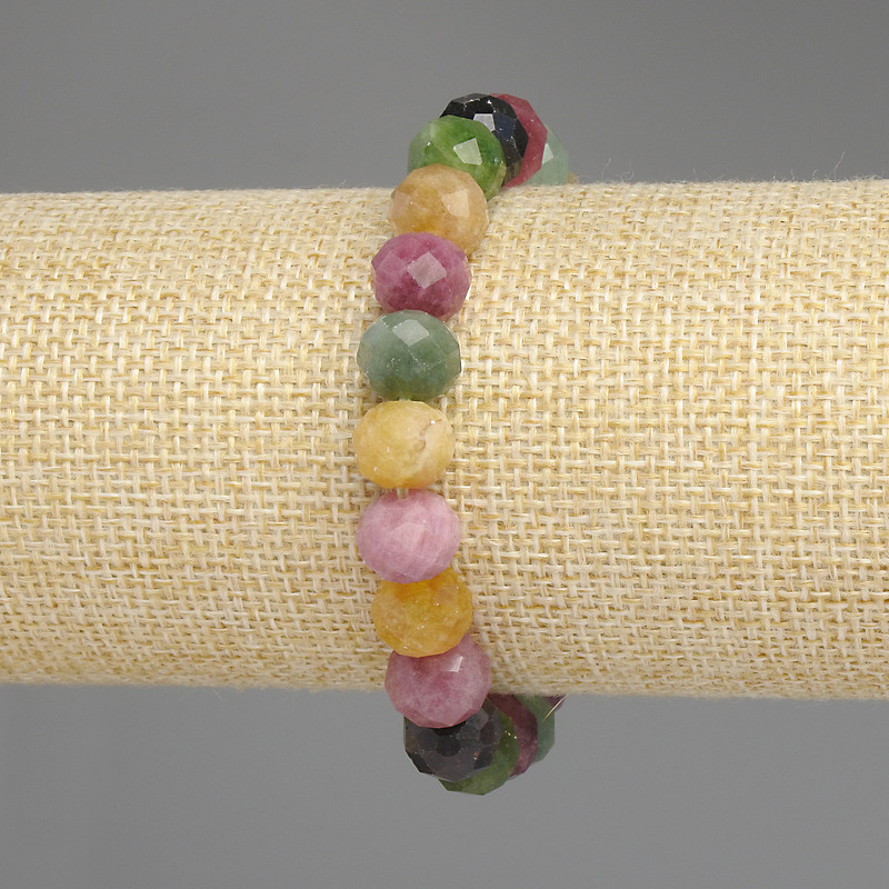 Faceted tourmaline rondelle bracelet, diameter 10x8 mm, length 18 cm ± stretch