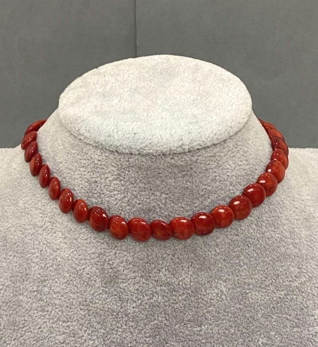 Choker Coral Coin 8.5 mm ±, length 38 cm with a 5 cm extender chain