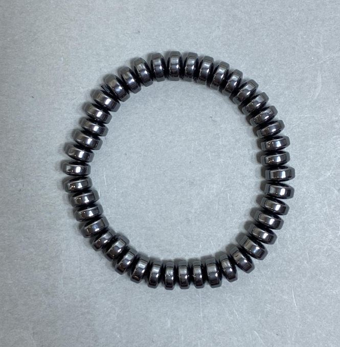 Hematite Rondel Bracelet, 8x4 mm, 18 mm length, stretch