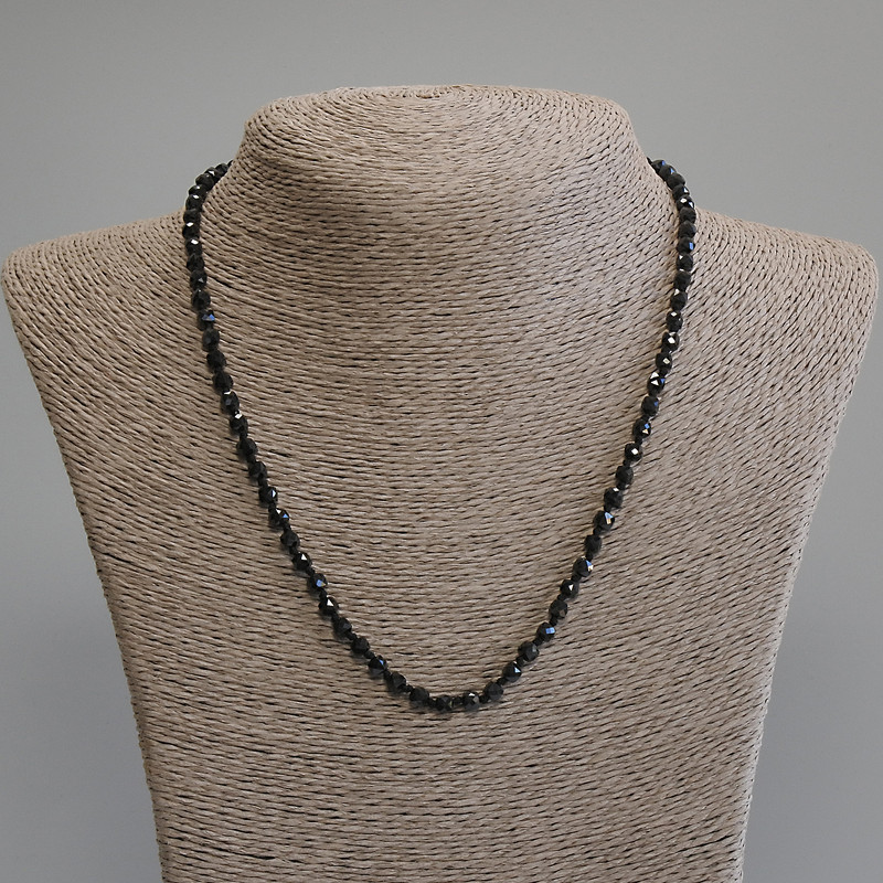 Black Tourmaline Necklace with Faceted Cubes, 3.5 x 3.5 mm, length 45 cm +/- with clasp