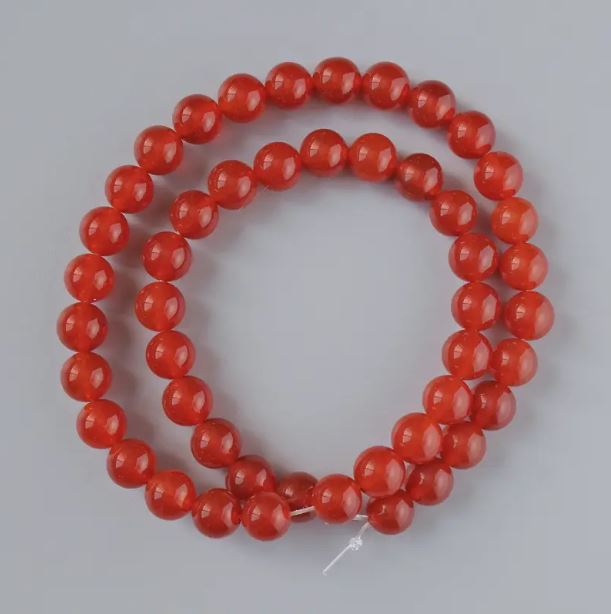 Carnelian beads, natural stone, smooth spheres, 8mm diameter ±, 38cm length ± on thread