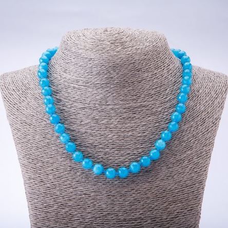 Necklace made of dyed natural Aquamarine stone, faceted beads, 8 mm diameter, 45 cm long