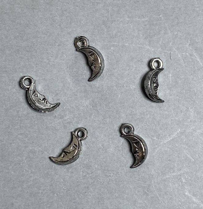 AUCTION! Moon Pendant Findings, Plastic, Dark Silver Color, Sizes 15x7, 5x4, 5 mm hole, 2 mm diameter, Packaging 0.5 kg