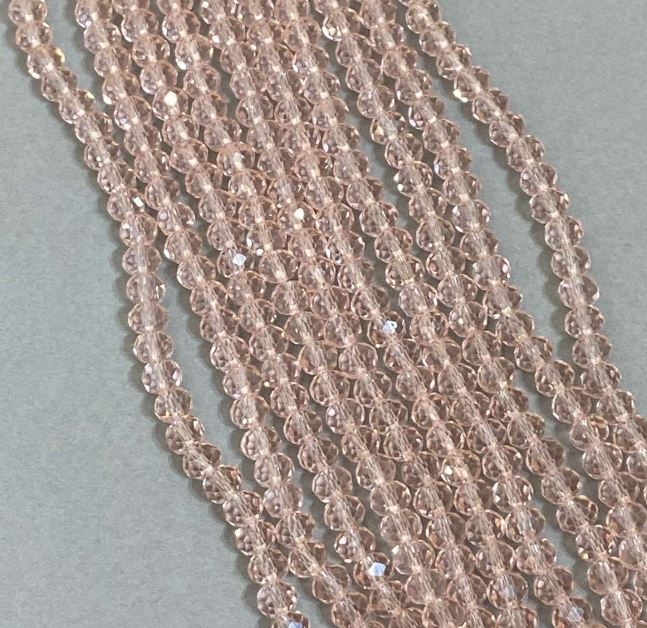 Pink Transparent Czech Crystal Beads on Thread, Faceted Rondelle, 6x5mm Diameter, 42cm Length