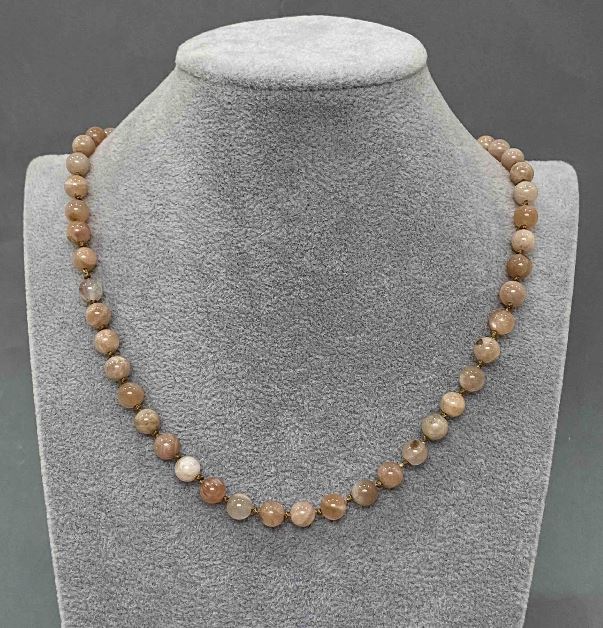 Selenite Necklace, Smooth Bead, 6.5 mm diameter, length 45 cm with clasp