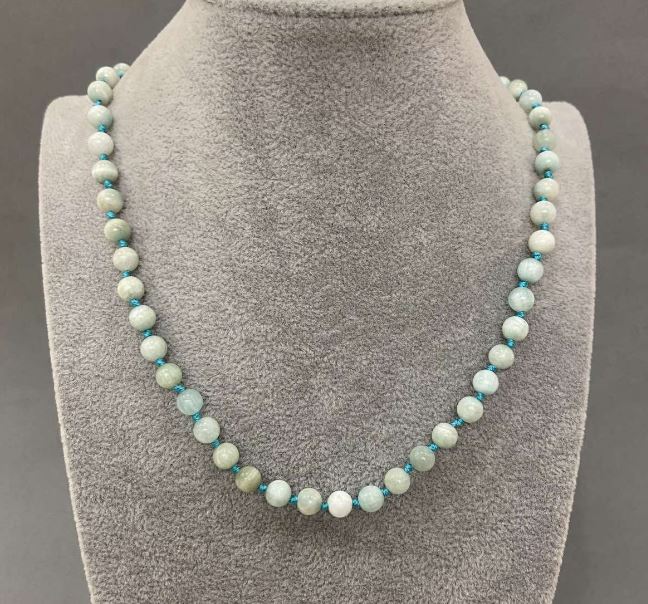 Natural Larimar Necklace with Smooth Beads, 6± mm diameter, 45 cm± length, with clasp