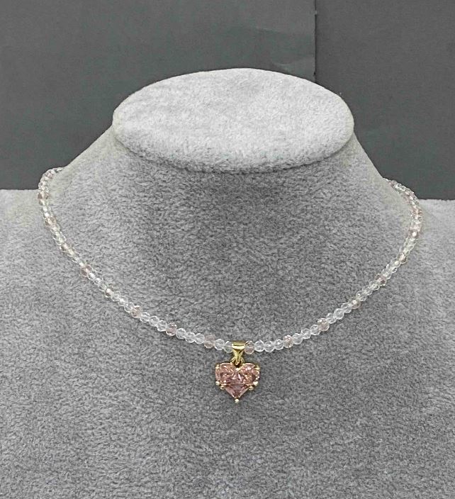 Choker with Czech crystal, faceted rondelles 3×2.5 mm, with pendant, length 38 cm + 5 cm extender chain