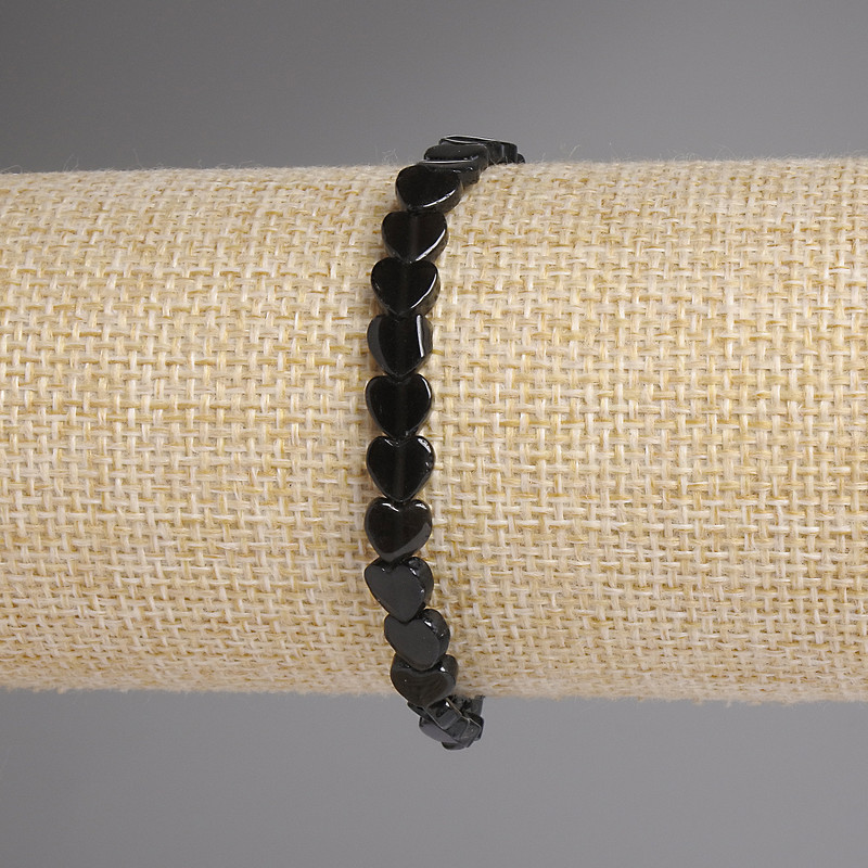 Smoky Quartz Heart Bracelet 6mm, 18 cm length, stretch