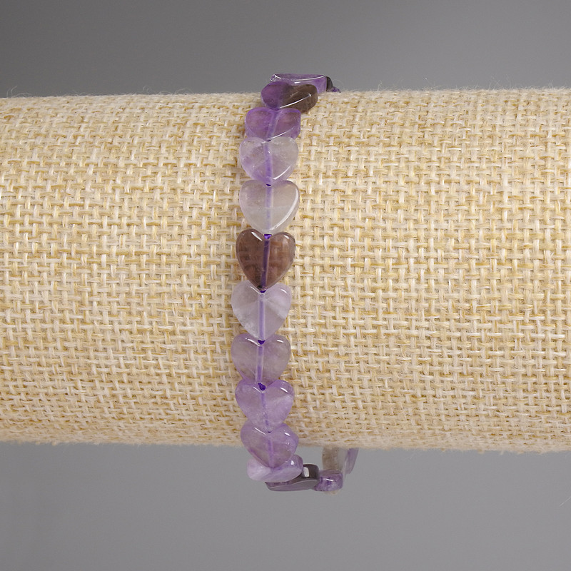 Amethyst Heart Bracelet 8mm, 18 cm, Elastic (Stretch)