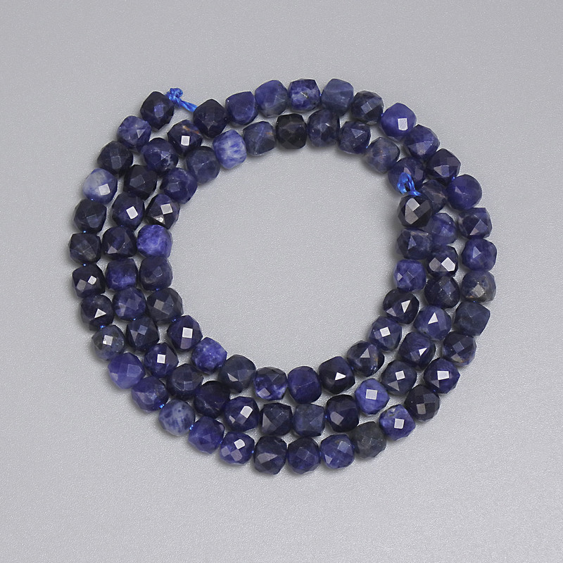 Faceted Sodalite Beads, Cube 4.5x4.5 mm, 39 cm Length on Thread