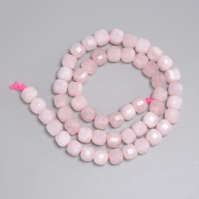 Pink quartz cube beads, 7x7 mm, approx. 37 cm long on thread
