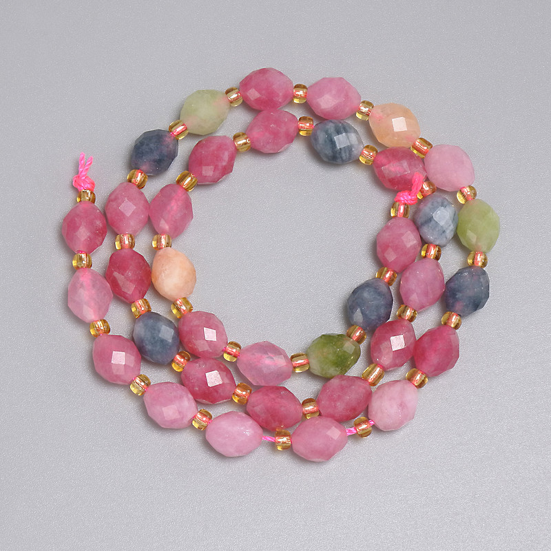 Tourmaline Beads, Faceted Rondelle 8×7 mm, ± 3 mm Seed Beads, Length About 37 cm on Thread