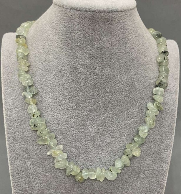 Prehnite Beads Necklace, Faceted, diameter 9-14×4-7 mm, length 45 cm +/- with clasp