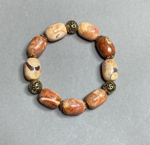 Desert Jasper Barrel Bracelet 18x13mm ± with metal inserts, 18 cm stretch