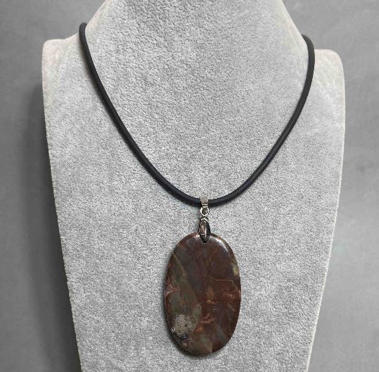 Jasper Pendant 40×55 mm on a rubber cord, length 60 cm with a 5 cm extender chain