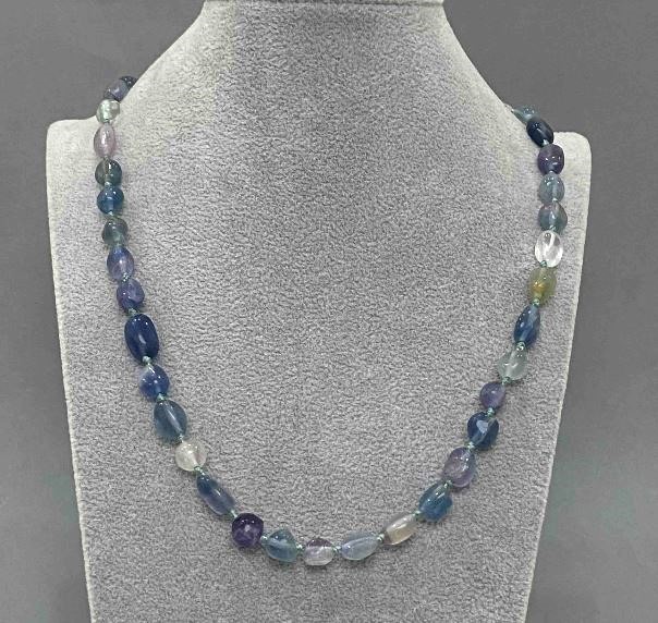 Fluorite faceted necklace, bead size 8x9 mm, length 50 cm, with clasp