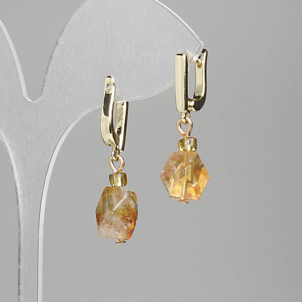 Citrine Earrings - Polygonal 12x8mm +/- with 4mm beads +/-