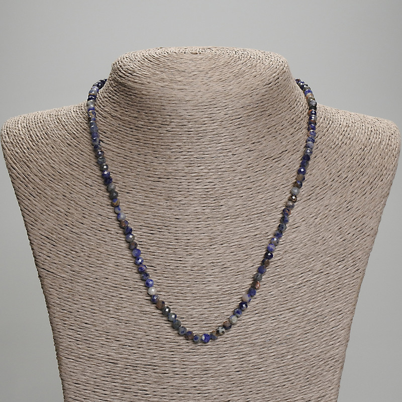 Sodalite Necklace with Faceted Bead, 4 mm Diameter, approx. 45 mm Length, with Clasp