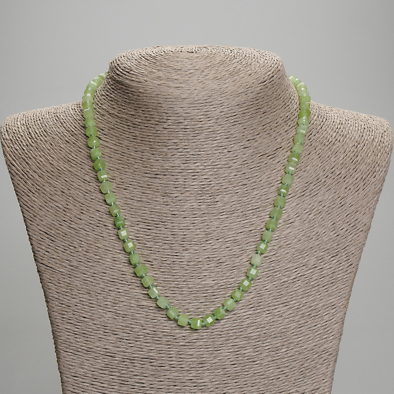 Chrysoprase Olivine Necklace - Faceted Cube Beads, 5x5 mm Diameter, 45 mm Length +/- with Clasp