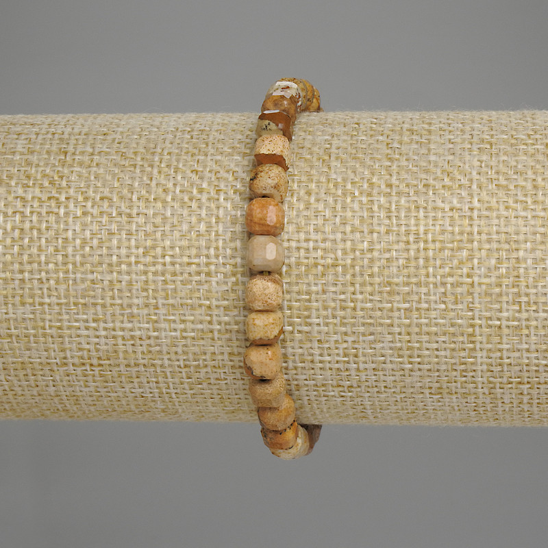 Bracelet with Landscape Jasper, Faceted Cubes 5.5 mm, Length 18 cm