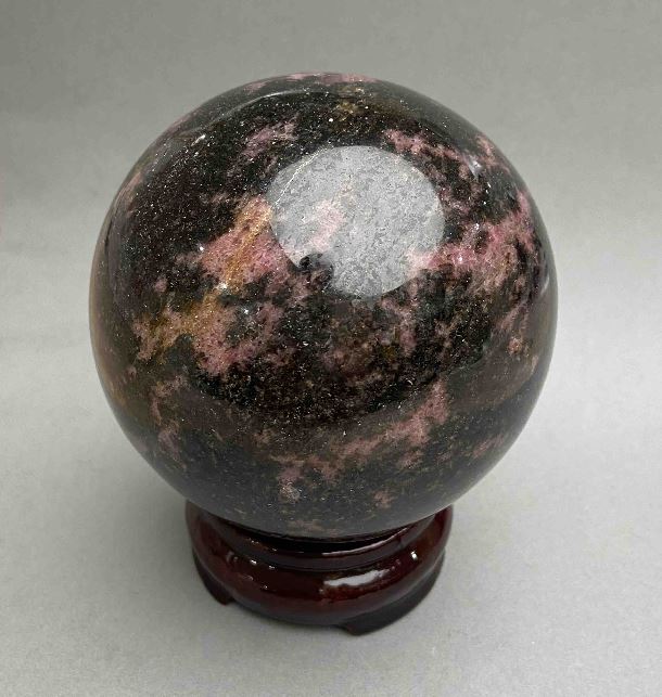 Rodonite Natural Stone Decorative Sphere, Diameter 80 mm ± (Weight from 970 g)