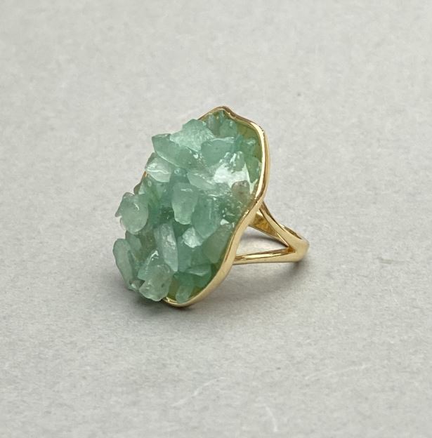 Nephrite Chip Stud Earrings in a Smooth Bezel Setting, 30x26 mm, Gold-Toned Metal