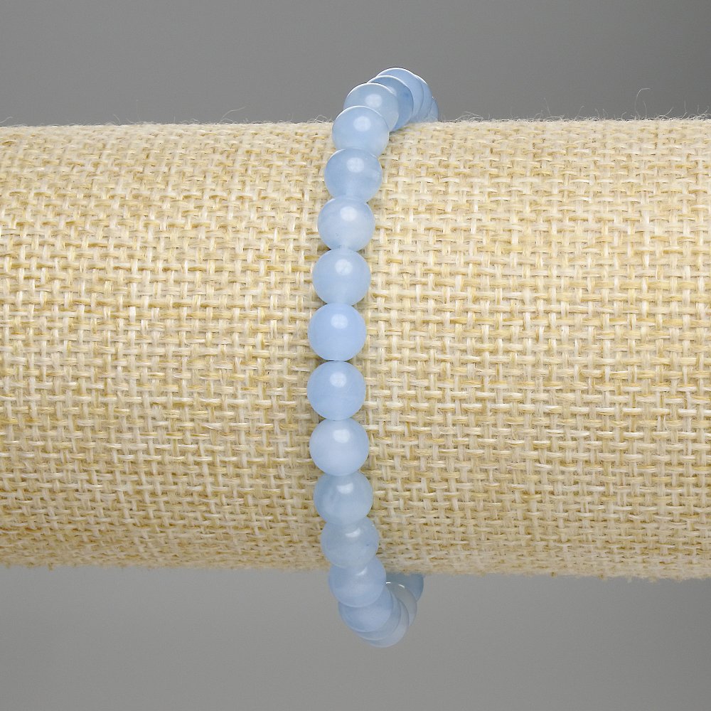 Aquamarine Bracelet with Smooth Beads, 6 mm Diameter, 18 cm Length (Stretch)