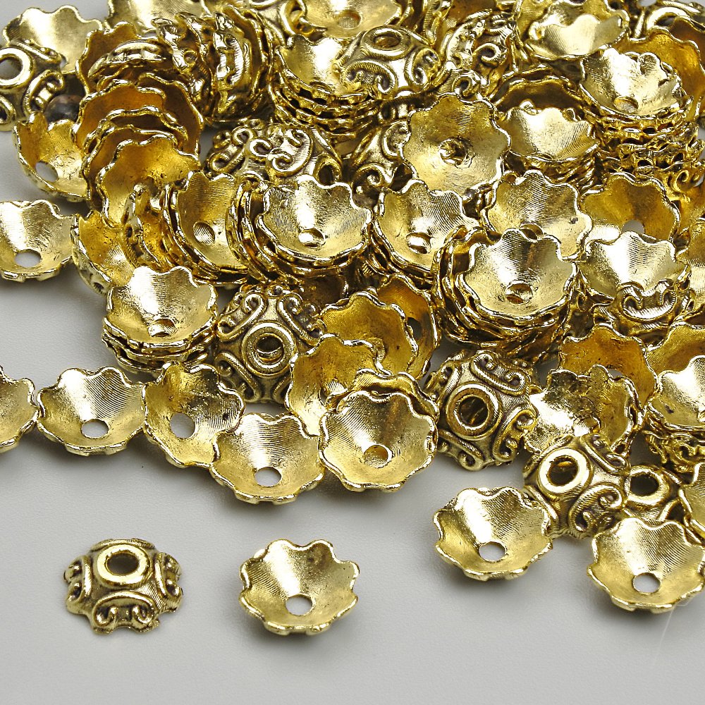 Bead cap findings, gold color, 6.5 mm diameter, 1.7 mm hole, packaging 20 g (~140 pcs)