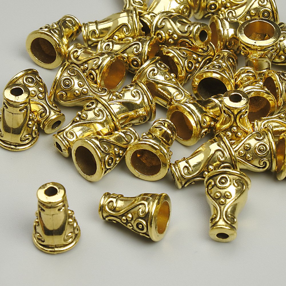 End cap for findings, diameter 10×7 mm, hole diameter approx 2.1 mm, gold-tone metal, pack 20 g (~35 pcs)