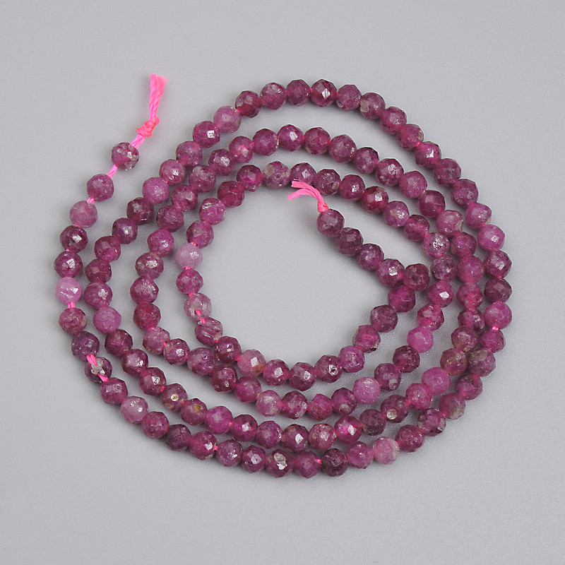 Ruby Beads, Faceted 3mm, 39 cm Long on Thread