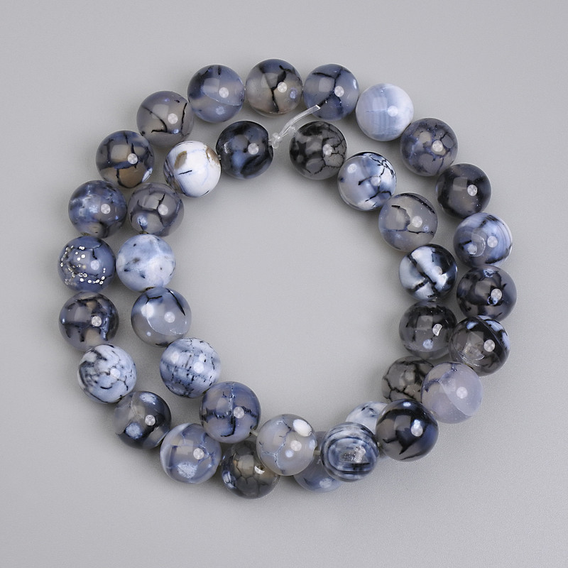 Dragon Vein Agate Beads, Smooth 10mm Round, Length approx. 37 cm on fishing line