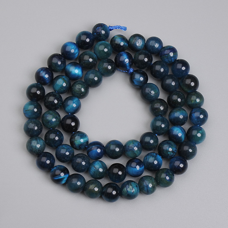 Azure Tiger's Eye Beads, Smooth Round 6mm, 39cm Length on Thread