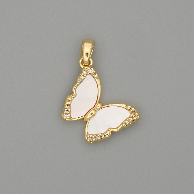 Butterfly Pendant with Pearlescent Golden Metal and Crystals, diameter 23×17 mm+