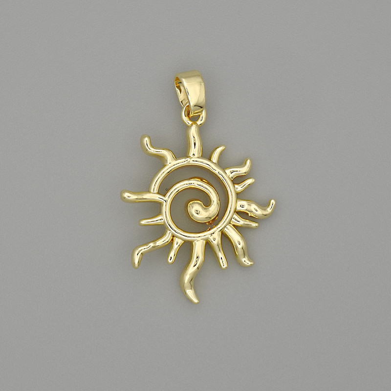 Pendant 'Sun' in golden metal, diameter 27x18mm+