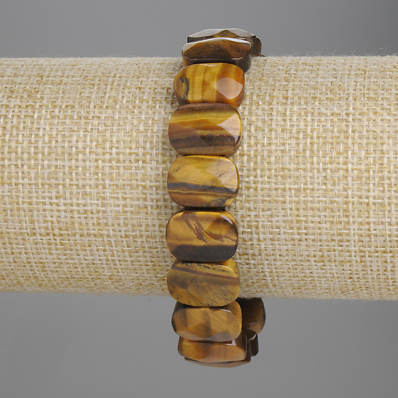 Tiger's Eye Bracelet, Faceted 14x10 mm Links, 18 cm Length, Stretch