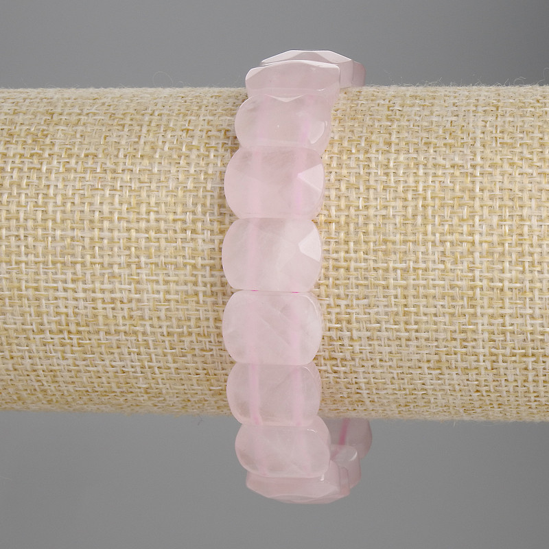 Rose quartz bracelet with faceted links 14×10 mm, length 18 cm, stretch