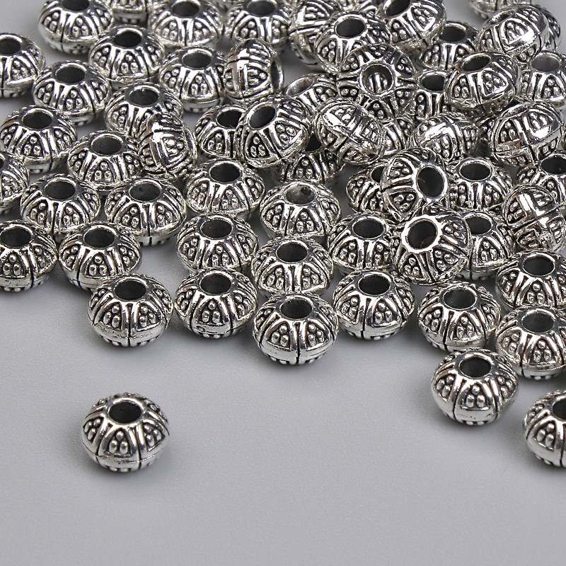 Bead insert findings, silver-tone color, 5×3 mm diameter ±, hole diameter 1.5 mm ±, packaging 20 g ~63 pcs.