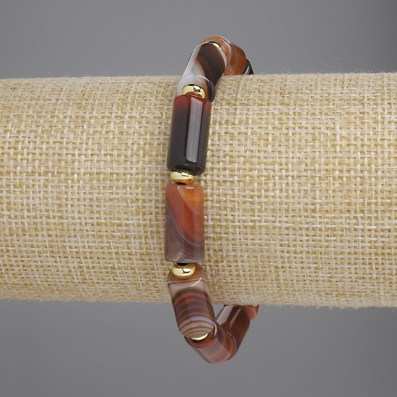 Agate Cylinder Bracelet, diameter 15×8 mm, with metal inserts, length about 18 cm, stretch base