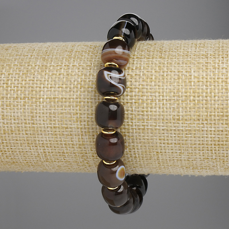 Agate Cylinder Bracelet, diameter 9×10, 5 mm ± with metal inserts, length 18 cm ± stretch