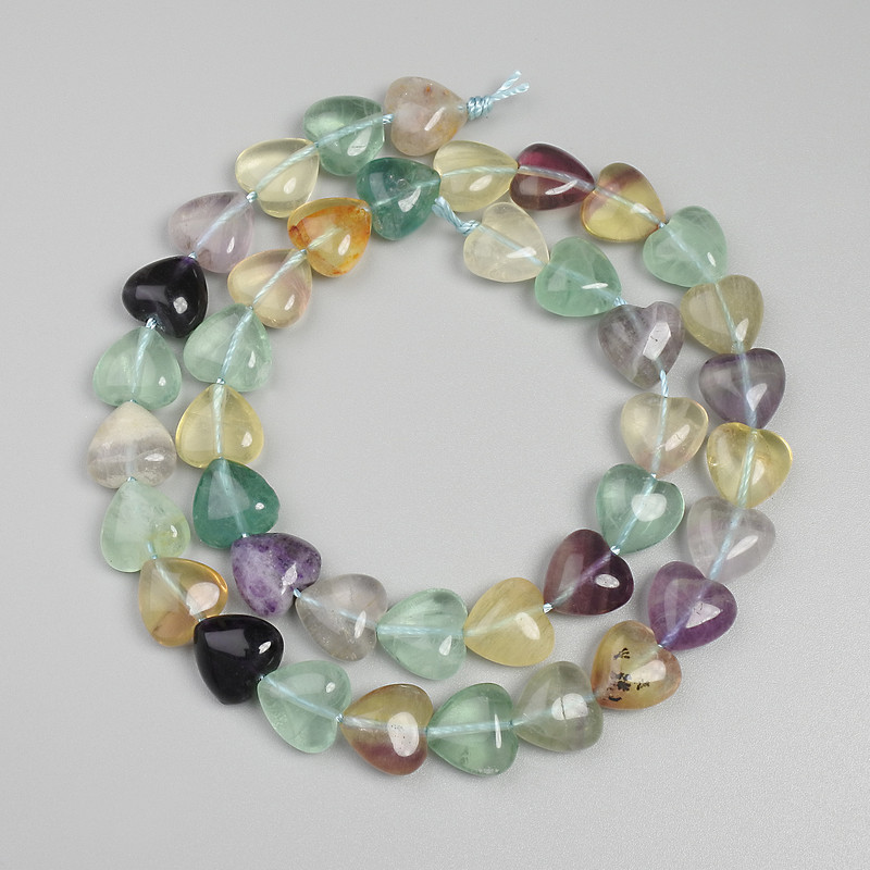 Fluorite Heart Beads, 10mm Diameter, on a Thread, Length 37 cm+