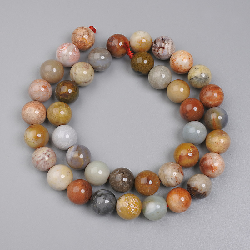 Fossilized Coral Beads, Smooth Round, 10mm Diameter, on Thread, 39cm Length