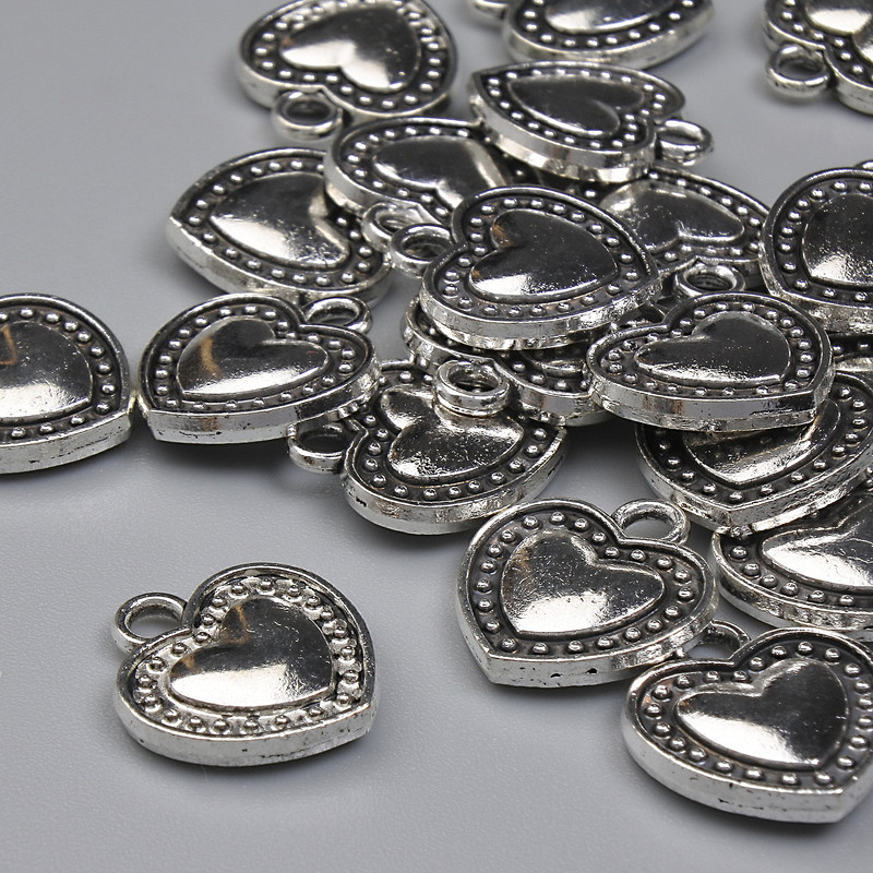 Heart Pendant, Silver-Colored Metal, 13×11.5 mm, packaging approx. 20 g (~21 pcs)