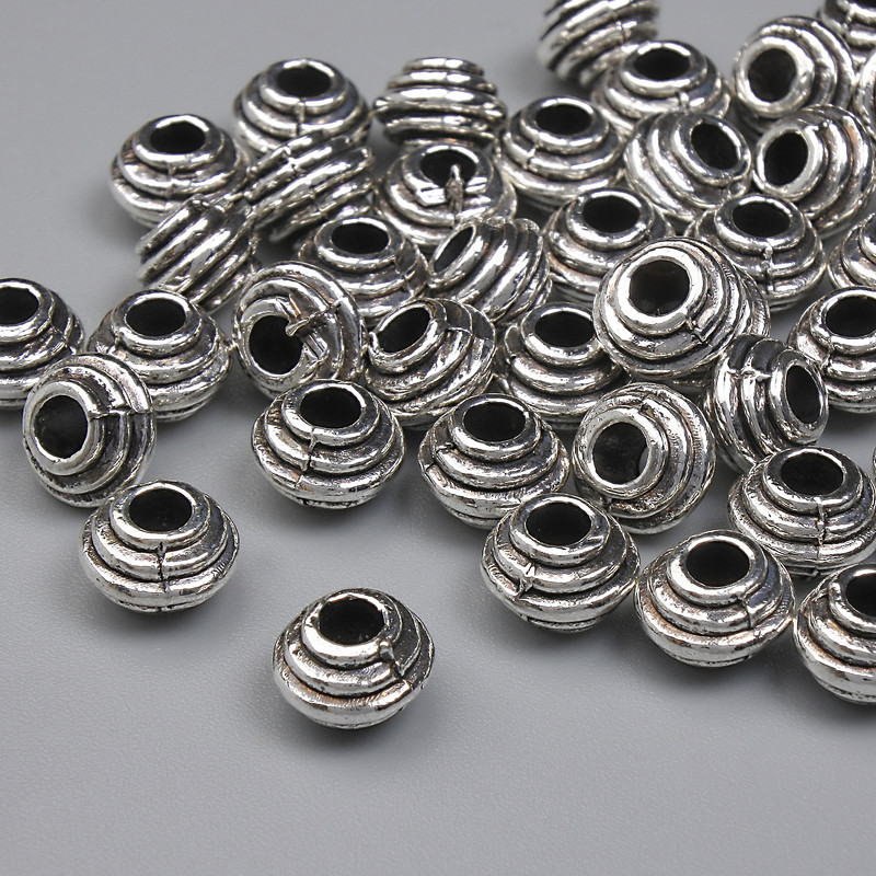 Bead insert, silver-tone metal, 6x4.5 mm, hole about 2.5 mm, packaging 20 g (~42 pcs)