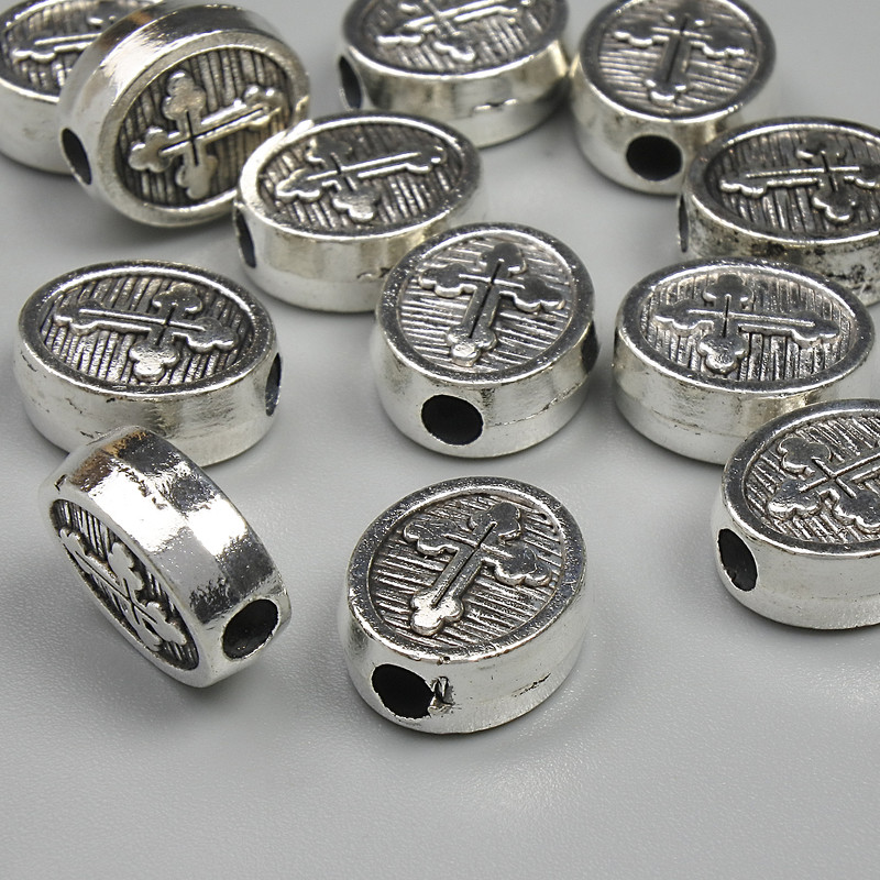 Bead insert, silver color, silver metal finish, 11×9.5 mm, hole diameter 2.5 mm, packaging 20 g (~12 pcs)