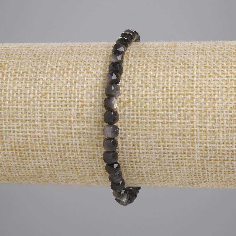 Bracelet made of silvery obsidian, faceted cube 4x4 mm, length 18 cm, stretch