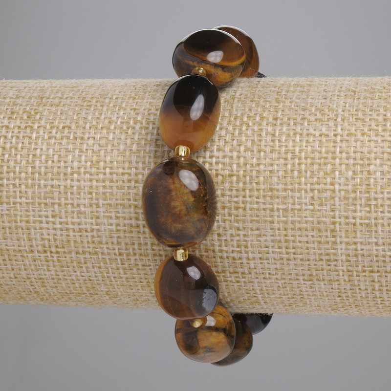 Tiger's Eye bracelet, faceted beads, approx. 15–18×12–14 mm, 3 mm seed beads, length approx. 18 cm, stretch